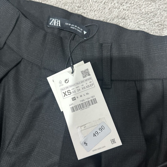 ZARA DARK GRAY PLAID TROUSERS WITH TAPERED HEM - Picture 8 of 8